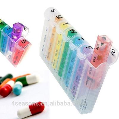 China Spring Loaded Detachable 7 Day Pill Box Organizer Eco-Friendly Weekly Pill Organizer Removable Pill Box Organizer for sale