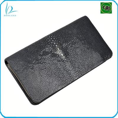 China Luxury unisex polished leather wallet in real stingray finish zippered real stingray leather, real stingray clutch leather wallet for sale