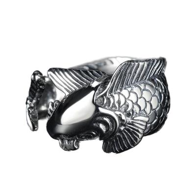 China Fashion Dropshipping 925 Sterling Silver Ring Men's Exquisite Koi Adjustable Open Ring Jewelry for sale