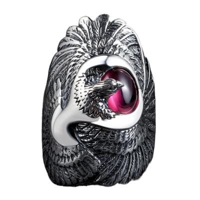 China Vintage Eagle Adjustable Open Ring Fashion Exquisite Dropshipping 990 Sterling Silver Ring Men's Jewelry for sale