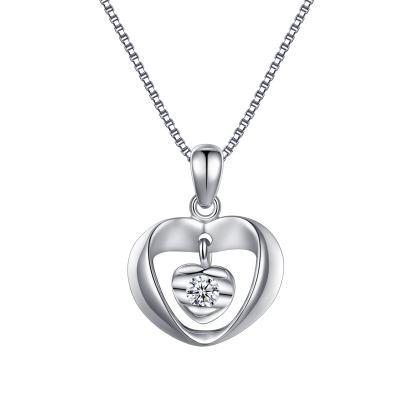 China Fashion Dropshipping Custom Jewelry Personalized Zircon Sterling Silver Heart Pendant Necklace for sale