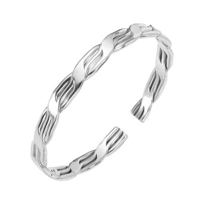 China CLASSIC 9999 Genuine Genuine Solid Silver Bangle Simple Design Birthday Female Woven Fashion Bangle Exquisite Bracelet for sale