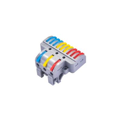 China Electrical Equipment Quick Delivery Lever DIN RAIL 35mm T Spliter Style 3 In 9 Out To Wire MINI Quick Connector Terminal Block For Electrical Equipment for sale