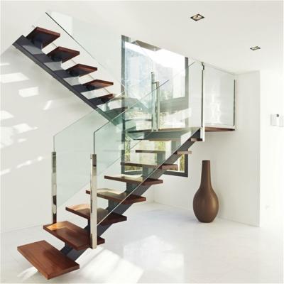 China Modern Custom Straight Staircase Simple Design Modern Wood Treads Straight Stairs Handrail Glass Stair Treads for sale