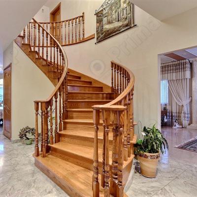 China Modern Classic Wooden Stairs Factory Price Custom DIY Curved Stairs With Wooden Treads Staircase for sale