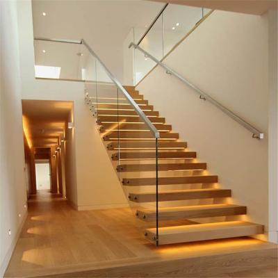 China Simple design traditional U-shaped wooden straight staircase for sale