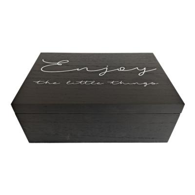 China China Black Wooden Cosmetics Jewelry Storage Box With White Letters Wooden Desktop Organizer for sale