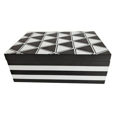 China Hot Selling China Pattern Cosmetics White Black Geometric Wooden Jewelry Storage Box Wooden Desktop Organizer for sale