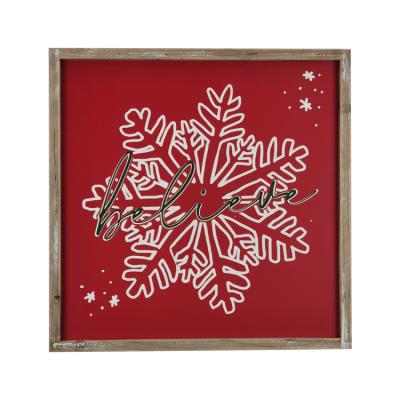 China American Hot Sale Snowflake Printing Poinsettia Wooden Christmas Signs Wooden Signs for sale