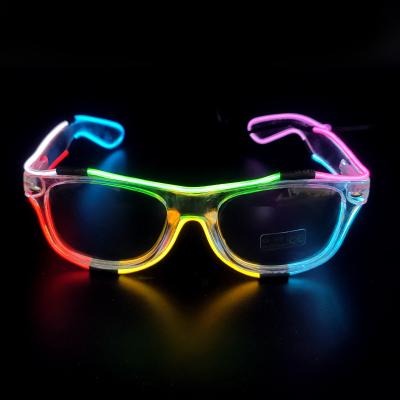 China Best Selling Custom SUNJET Logo Flashing Led PVC EL Glasses, Light Up Sunglasses For Party for sale