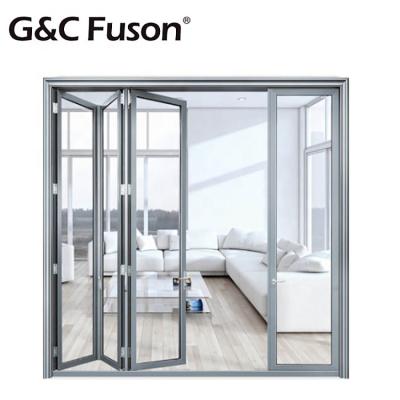 China Waterproof Soundproof Double Glass Bi-Folding Mute Aluminum Folding Exterior Doors Balcony Door for sale