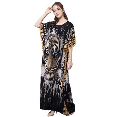 China New Product Breathable Animal Print Maxi Dress Short Sleeves Beach Dress Printed Dress for sale