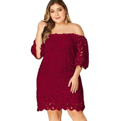 China Summer Fashion Breathable Lace Plus Size Dress Off Shoulder Short Sleeve Women Dresses Party Night Dress for sale