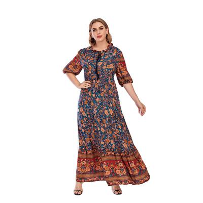 China New Arrival Breathable Plus Size V Neck Round Collar Plus Size Bohemian Style Long Dress for sale