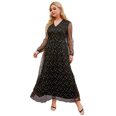 China Plus Size Lace Anti-Static V-Neckline Lace Up Large Size Loose Dress Is Printing Boho Dress Lady Elegant Dresses Middle Lace Sequin Long Dress Vacation for sale