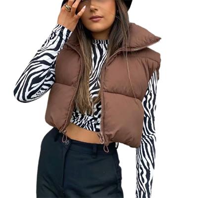 China Women's Breathable Stripper Down Sleeveless Zipper Cardigan Coat Black Brown Vintage Stand Collar Thicker Outer Jacket Tops for sale