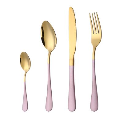 China Viable Custom Stainless Steel Rose Gold Flatware Clear Colored Handle Flatware Set for sale