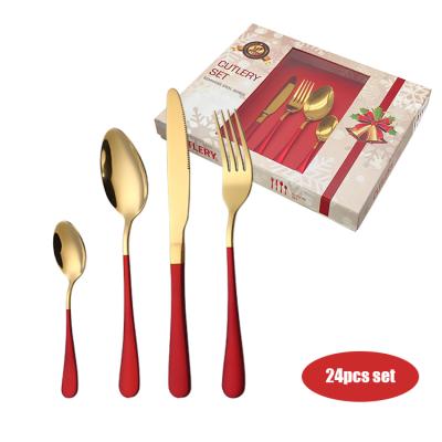 China 24 Stainless Steel Piece Cutlery Christmas Gift Gold Color Flatware Promotional Viable Sets for sale