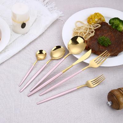 China Sustainable Nordic Wedding Cutlery Color Rose Gold Handle Stainless Steel Flatware Sets for sale