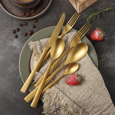 China Viable Stonewashed Matt Gold Stainless Steel Flatware Vintage Cutlery Set for sale