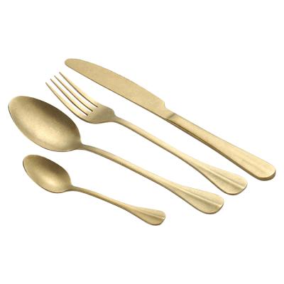 China Viable Stonewash Vintage Matt Gold Stainless Steel Knife Fork Spoon Cutlery Set for sale