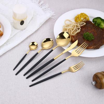 China Sustainable Nordic Style Knife Fork Spoon Black And Gold Stainless Steel Cutlery Set for sale