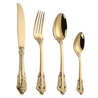 China Sustainable Brass Gold Plated Luxury Stainless Steel Cutlery Wedding Flatware Sets for sale