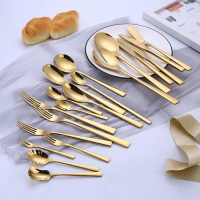 China Sustainable 1810 Titanium Gold Plated Flatware Restaurant Hotel Cutlery Sets For Wedding for sale