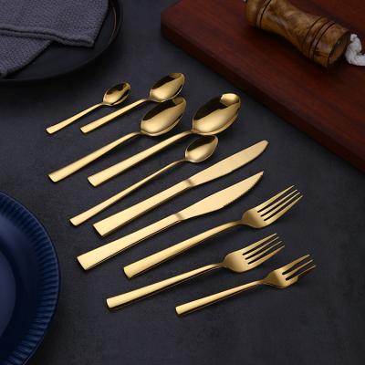 China Sustainable Reusable Customized Gold Spoon And Fork Stainless Steel Cutlery Set Dinnerware Flatware for sale