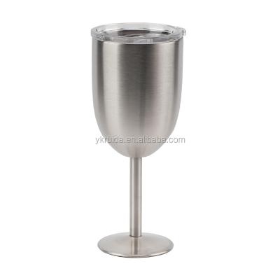 China 10oz Stainless Steel Double Walled Vacuum Insulated Wine Cup Viable Glass Goblet With Lid for sale