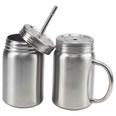 China 12oz Viable 17oz Coffee Mug Stainless Steel Wall Beer Tumbler Insulated Double Vacuum Mason Jar With Handle And Straw for sale