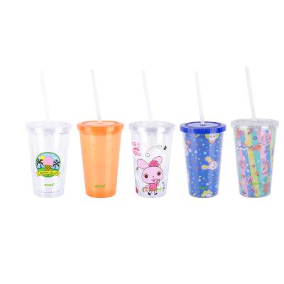 China 16oz 24oz Sustainable Acrylic Drink Up Plastic Double Wall Dome Cup Bottle With Straw for sale