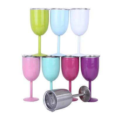 China Stocked 10oz Double Wall Stainless Steel Insulated Wine Glass With Lid , Metal Tumbler Wine Glass for sale