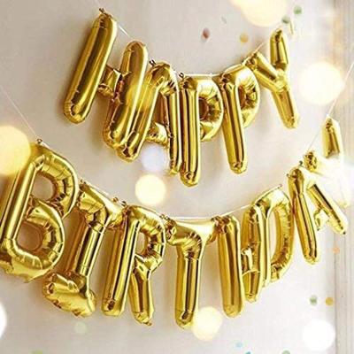 China Partycool Disposable Mylar Balloons Birthday Party Decoration Eco-Friendly Gold Banner Set 16 Inch Happy Birthday Foil Letter Balloons for sale