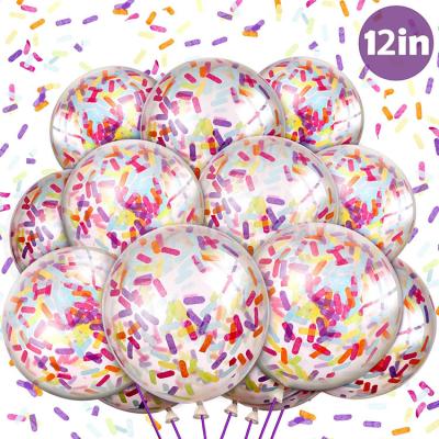 China Partycool Eco-Friendly Disposable 12 Inch Birthday Baby Shower Rainbow Multicolor Clear Confetti Balloons Bridal Party Decoration for sale