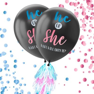 China Partycool Eco-Friendly Disposable Giant Black 36 Inch Confetti Baby Shower Gender Reveal Balloon Kit Tassels String Big Latex Balloon for sale