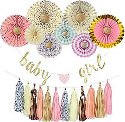 China China Partycool Gold Rose Party Supplies Girl Baby Shower Paper Fan Banner Hanging Tassel Paper Fan Party Decoration Set for sale