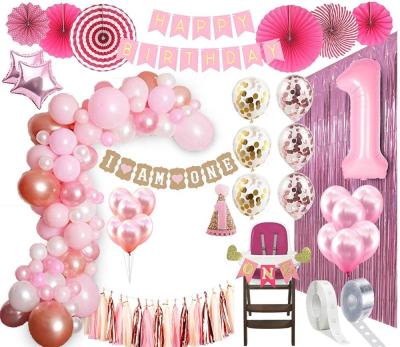 China China Partycool Pink Theme Girl Baby Shower Happy Birthday Baby Princess Party Decorations 1st Firsts for sale