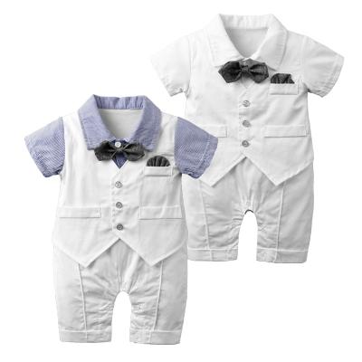 China European and American white romper 100% cotton children's romper faux sleeve vest short jumpsuit boys bow tie gentleman for sale