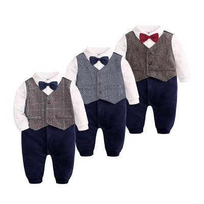 China 100% one-piece romper baby dress cotton children's clothing bow tie shirt one year old baby romper for sale