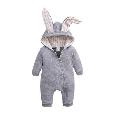 China 100% Cotton Baby Kids Big Rabbit Ears Zipper Romper One Piece Hooded Romper for sale