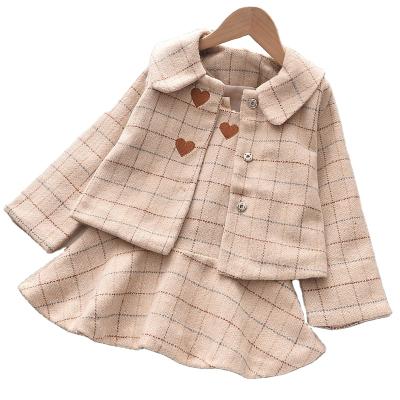 China European style girls clothes vest dress coat set with plaid hearts for babies in winter for sale