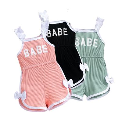 China Polyester/Cotton Kids Clothing Alphabet Puppet Lace Sling Bow Shorts Cute Romper Sports for sale