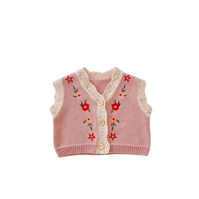 China Others Spring and Autumn Baby Girl Fashion V-Neck V-Neck Sweater Embroidered Summer Newborn Toddler Knitted Baby Vest Cardigan for sale