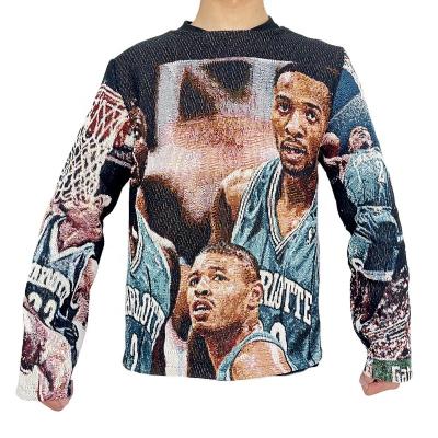 China Custom tapestry famous people hoodies anti-shrink cover men's sweater hiphop streetwear jacquard tapestry sweater for sale