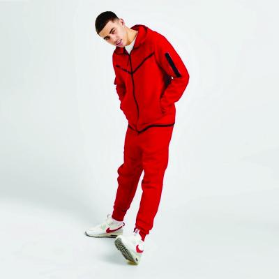 China Logo Design Brand Sportswear Tech Fleece 66% Cotton 34% Polyester Anti-UV Custom Red Heat Standard Fit Tracksuit for sale