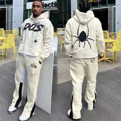 China Custom 100% Cotton Anti-UV Sweat Suits Men's Two Piece Oversized Hoodie Terry Oversized Puff Print French Tracksuit For Men for sale