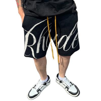 China Rhude Fashion Brand Sustainable American Jacquard Knitted Drawstring Basketball Shorts Summer Sports Breathable Casual Fifth Pants Men for sale