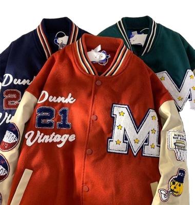 China Viable Letterman Jacket Baseball Foam Streetwear EM Embroidery Patches Jaket Logo Coat Varsity Bomber Jacket Custom Made For Men for sale