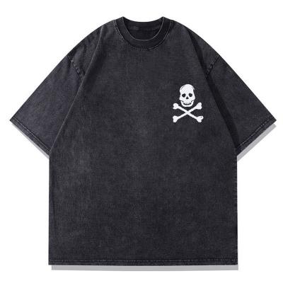 China Collar Cross Design Short Sleeve Niche Trend Hip Hop Plus Size Washed and Worn Ripped Men's Decorative T-shirt Top for sale